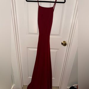 Lulu’s Burgundy Floor-length Bridesmaid Dress with Open Back